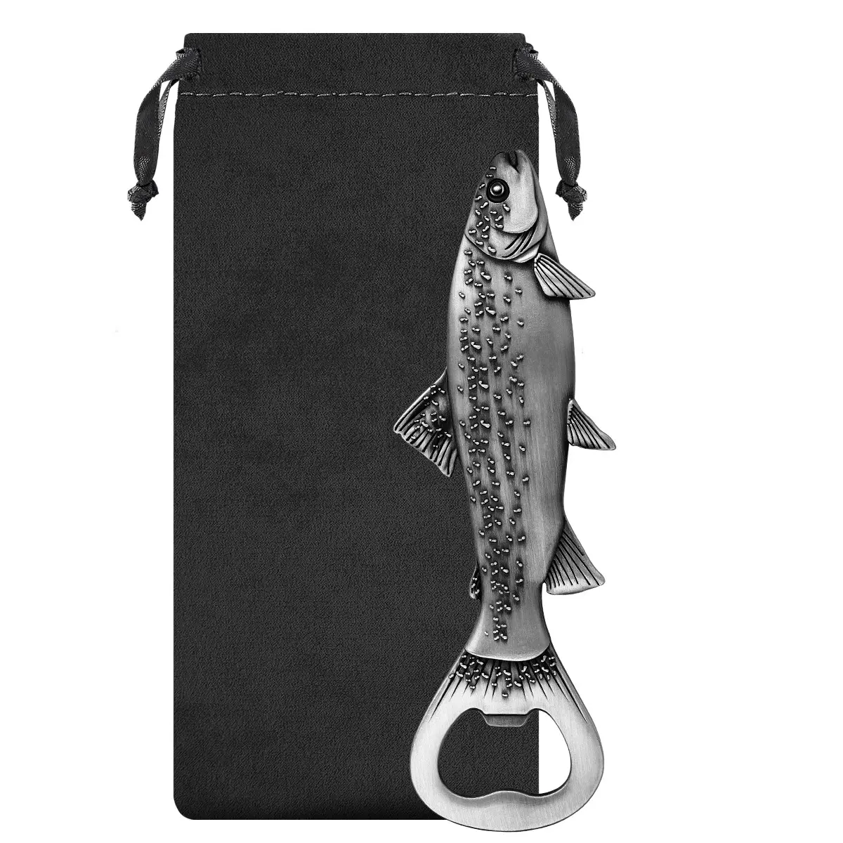 Trout-Shaped Metal Beer Bottle Opener with Storage Bag, Unique Design, Durable Material, Perfect Gift for Beer Lovers, Utensils