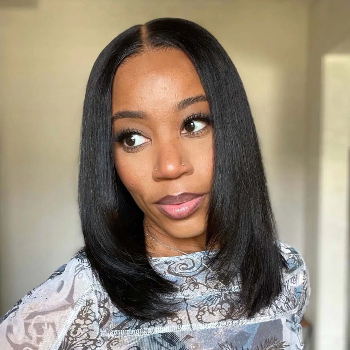 OQ HAIR Glueless Yaki Straight Short Bob Wig with Drawstring Pre-cut 9x6 TPart Lace Human Hair Wigs with Bleached Knots Beginner Friendly Natural Hairline Summer Wig