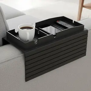 Couch Cup Holder Tray, Integrated Couch Arm Trays, Silicone Chair Clip on Tray, Armrest Tray for Snacks, Remote and Phones, Home