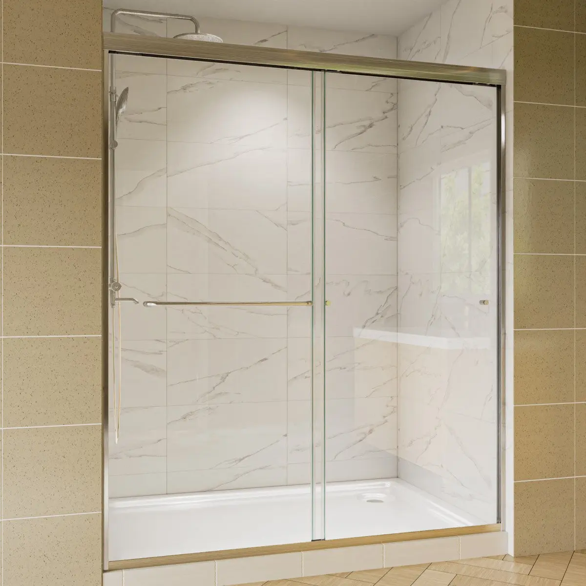 Glide Framed 60 Bypass Shower Door 56-60 in. W x 70 in. H Brushed Nickel Double Sliding Glass Bathroom Doors