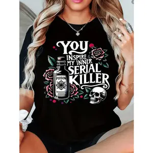 plus size womens you my inner killer graphic tee edgy skull roses fabric casual crew neck short sleeve top for wear spring summer fashion black