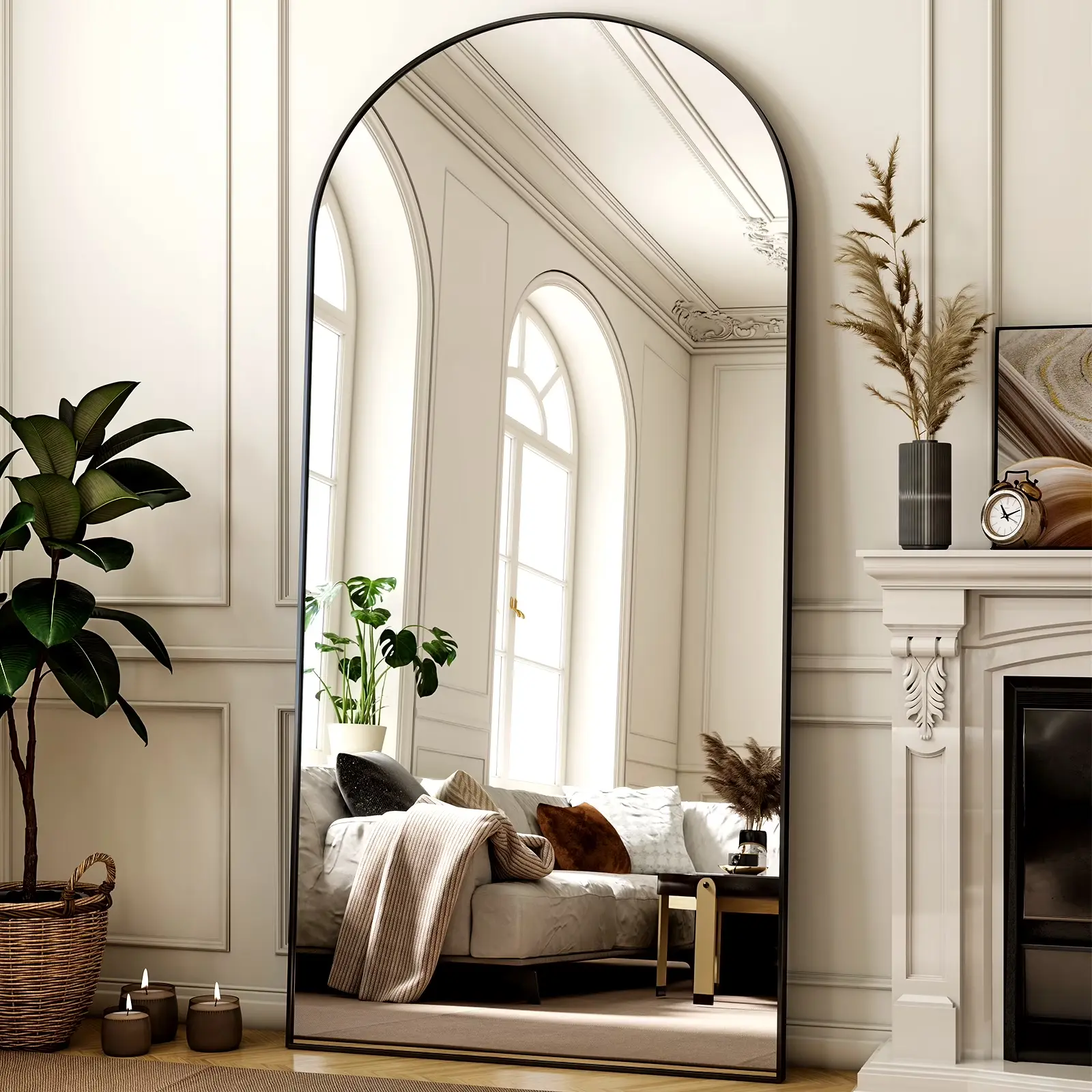 SHATTERVUE 77"X38" Arched Large Full Length Mirror Floor Mirrors Wall Mounted,Black