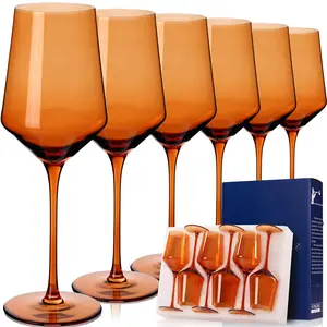 Orange Wine Glasses Set of 6-15 oz, Unfading Color, Hand-blown Colored Wine Glasses - Orange Kitchen Accessories,Wedding,Mother's Day Gifts Drinkware