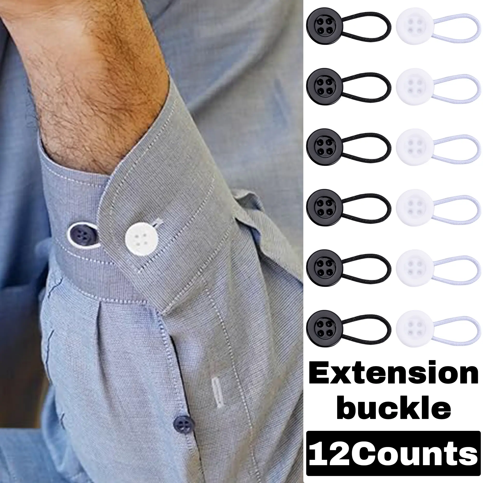12 Counts Comfy Clothiers Unisex Comfy Deluxe Collar Extenders, Effortless to Attach and Use, Buttons Blend with Shirt Design, Expand Tight Neck for Comfort (White & Black Buttons)