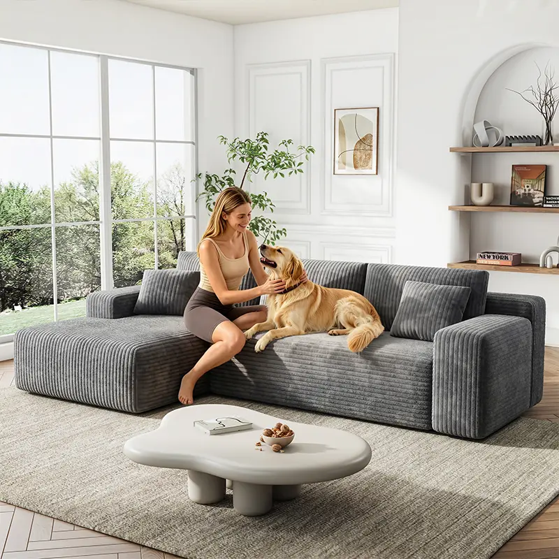 96 in U-Shaped Memory Foam Sectional Sofa (1 Package) - Modular Setup, Traditional Look, Converts to Bed, Seats 5, Compressed Corduroy Fabric, Deep Seating, Space-Saving Oversized Design with Cloud-Like Comfort