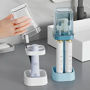 3pcs 3-Slot Large-Capacity Toothbrush Holder with Cup Lid |   Compatible with Manual & Electric Toothbrushes, Stores Toothpaste, Floss, and for family Razors |   Plastic, Freestanding, Universal Organizer for Family Bathroom Cabinet & Counter
