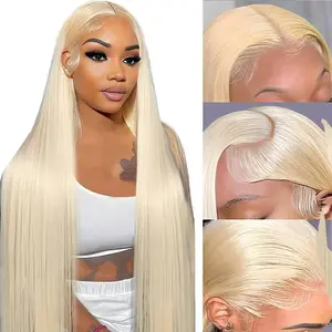 613 13x6 Lace Front Wig Human Hair Straight Blonde Wig Human Hair 613 HD Transparent Lace Frontal Wigs Human Hair Pre Plucked with Baby Hair 180 Density Blonde Human Hair Wigs for Women