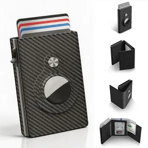 New Smart Wallet Card Holder for Men: Leather,RFID Blocking,Slim,Carbon Fiber,Minimalist - 6-9 Card Capacity | ID Window | Cash Slot,Gift for Husband/Dad