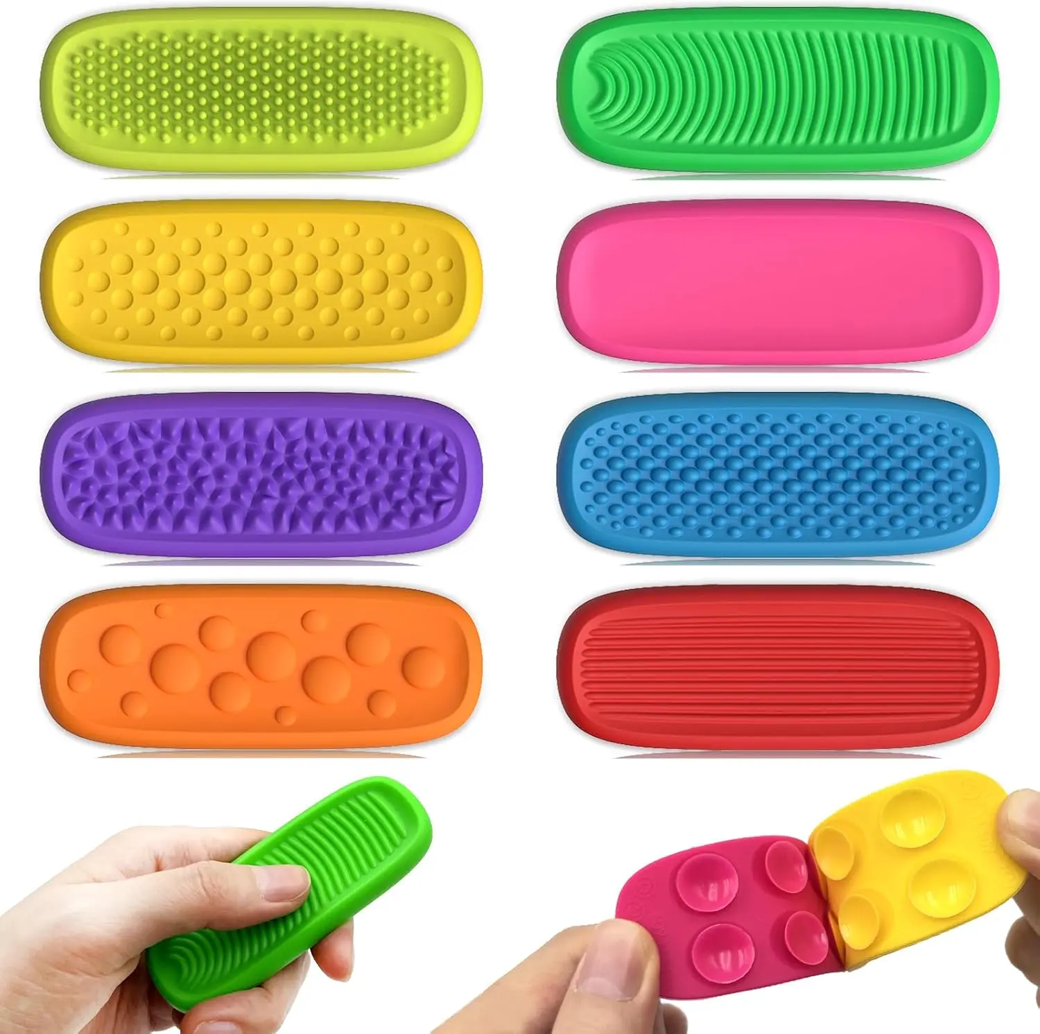 8-Pack Silicone Calm Strips Fidget Toys - Textured Relax Bars for Stress Relief, Quiet Sensory Toys for Classroom & Travel Use, Ideal for Kids & Adults