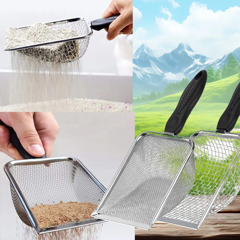 2-pack Multifunctional Stainless Steel Shovel Set: An Ideal Choice for Cat Litter Cleaning and Reptile Maintenance, with A Fine Mesh Ensuring Easy Screening and Removal of Feces