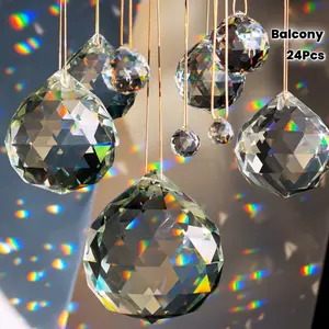 24pcs Luxurious Acrylic Crystal Hanging Ornaments - 30mm Chandelier Drops, Sparkling Sun Catchers for Home, Garden, Balcony, Wedding, Engagement, Birthday, Christmas, New Year, Valentine'S Day, Mother'S Day Decor