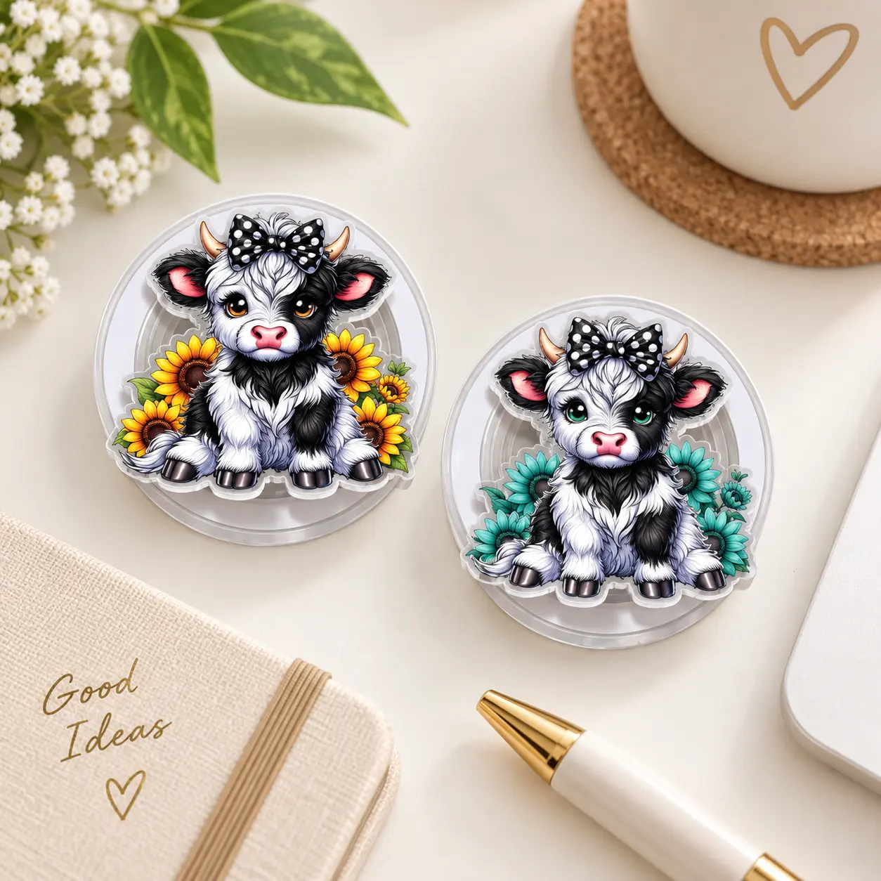 Sunflowers Cow Magsafe Phone Grip, Cottagecore Highland Cow Acrylic Phone Holder, Fall Season Kindle Stand, Cute Cow Phone Accessories, Halloween Gift