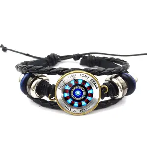 Avengers Iron Man Heart-Shaped Time Gem Energy-Accumulating Leather Bracelet Woven Hand Accessory Wholesale