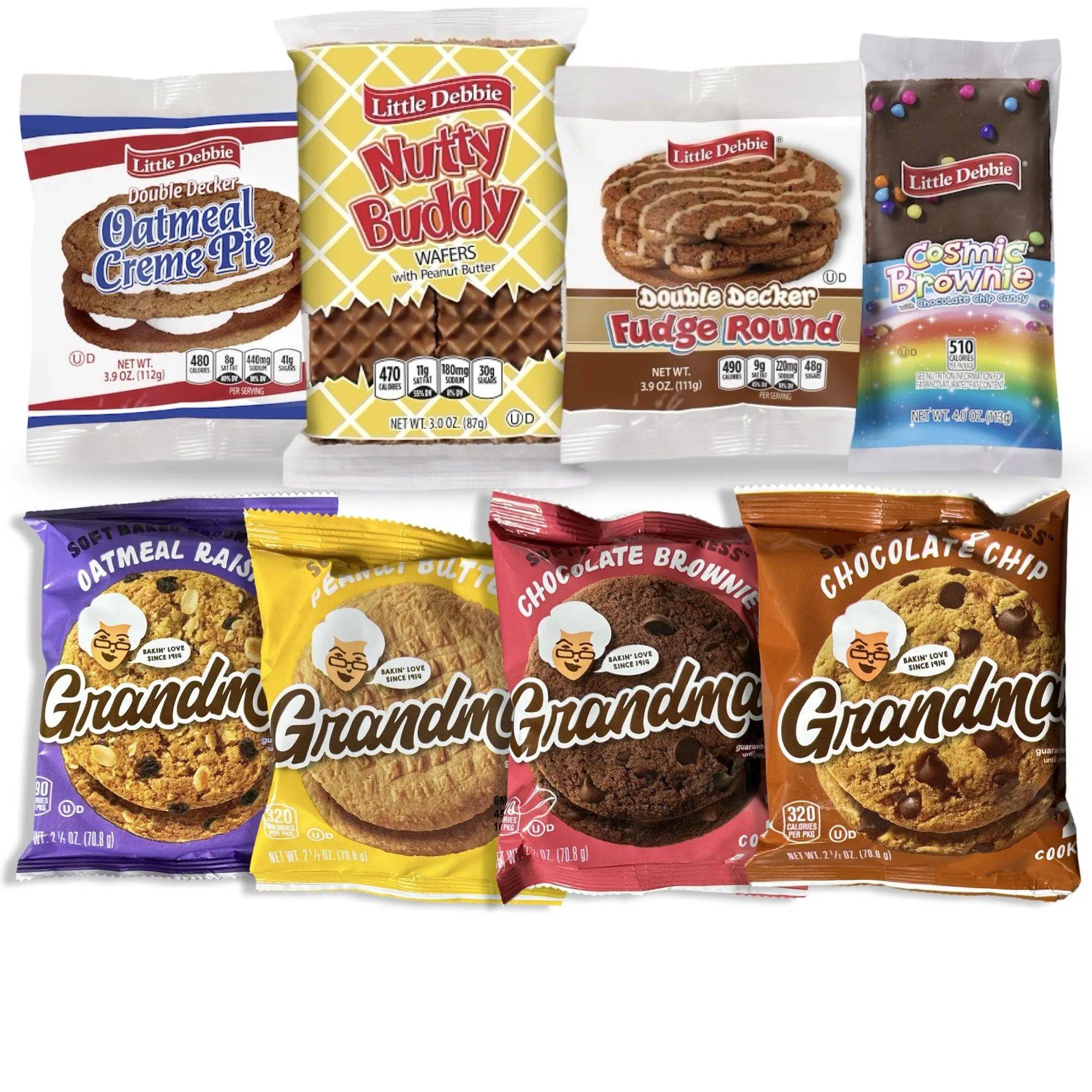 16 Pack Little Debbie and Grandmas Cookies Variety, 8 Unique Cookies and Snack Cakes