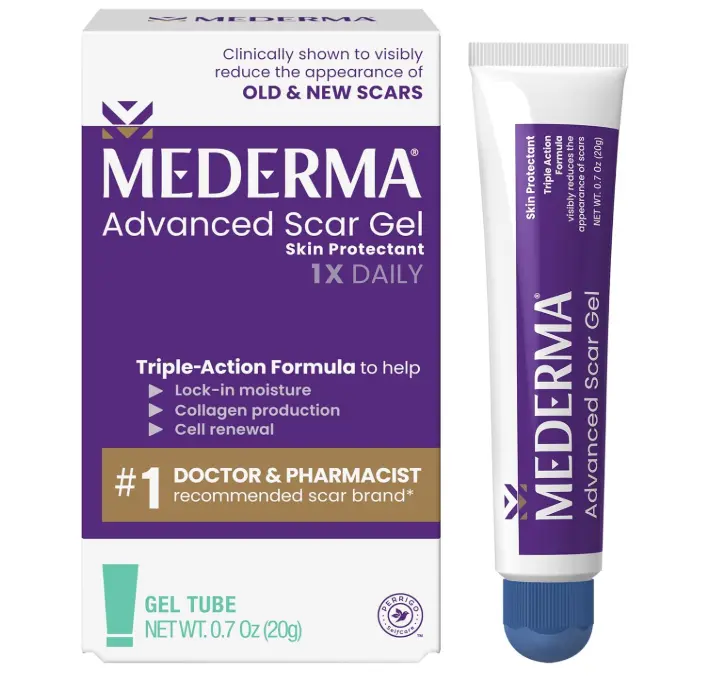 Mederma Advanced Scar Gel - Treats Old & New Scars, Reduces Appearance of Scars from Acne, Surgery, Burns, Injury & Stretch Marks, 0.70 Oz (20g)