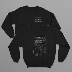 Women's Casual Long Sleeve Graphic Hooded Sweatshirt - 2-Side Design, Jujutsu Kaisen Jjk Sorcerer Crossed Fingers Limitless Anime Print, Cotton Pullover Top, Full Size Options, Unisex Anime-Themed Women's Clothes