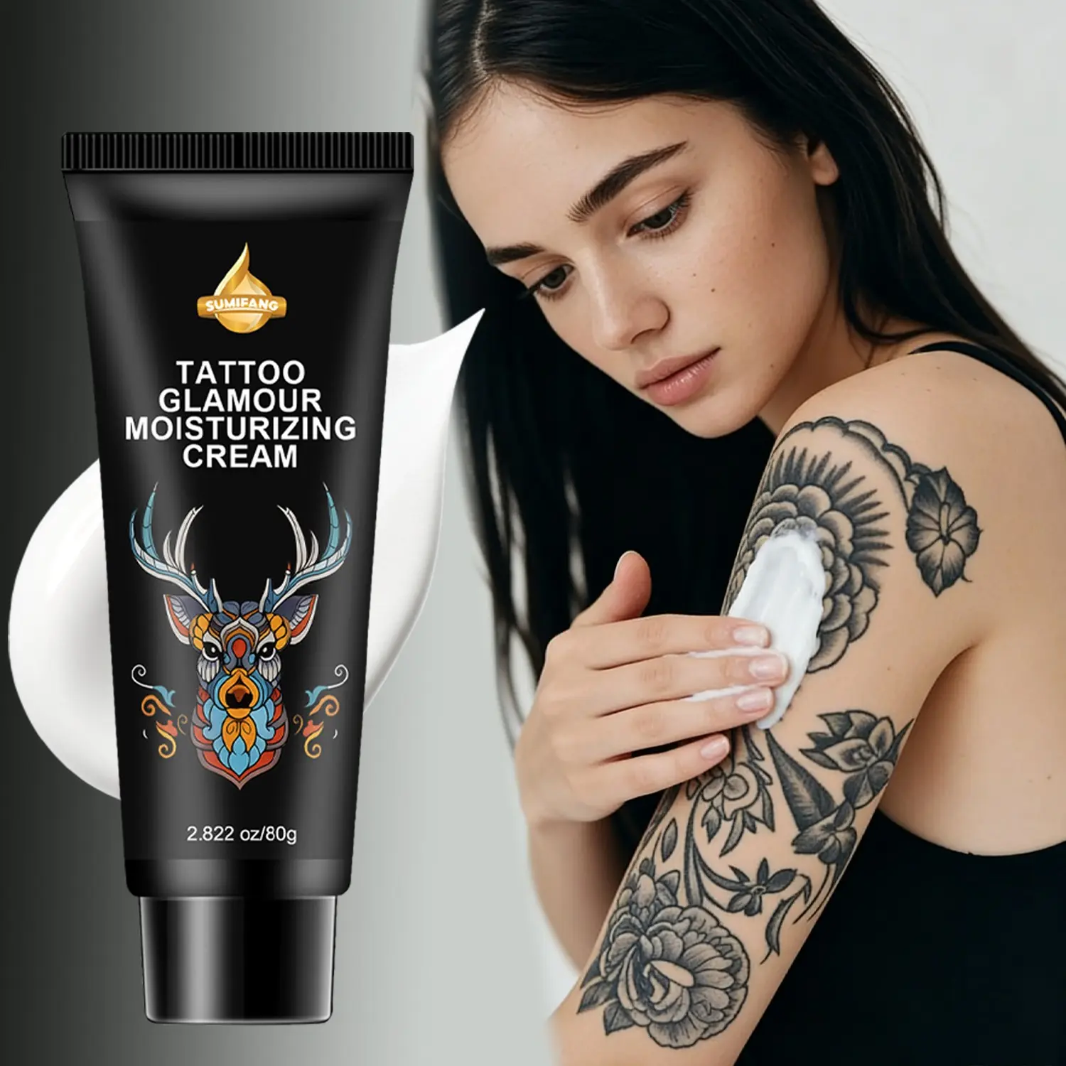 Tattoo Brightening Moisturizing Cream 80g | Sunflower Seed Oil + Jojoba Oil + Shea Butter, Deeply Locks in Color and Moisturizes | Non-greasy, absorbs quickly, prolongs the lifespan of your tattoo's shine Tattoo Balm Tattoo Aftercare Cosmetics