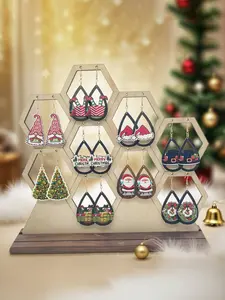 Women's Wooden Earrings Set, Christmas Water Drop Hollow Design, Boho Style Jewelry for Women, Unique Gift Idea