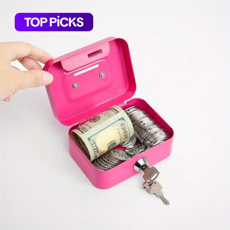 Mini Metal Key-Lock Money-Saving Storage Box with Keys, 1-Count Portable Coin Deposit Cash Box with Handle, Universal Money Box and Small Security Safe for Room or Home Décor #GLOBAL PICKS