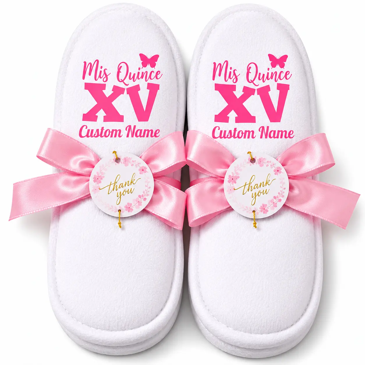 Personalized Quinceañera Slippers | Custom Mis XV Slippers with Name | Sweet 15 Party Favor Gift
