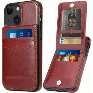 Leather Wallet Case for  15 Wallet Case with Credit Card Holder Case for  15 Case 6.1 inch (Brown)