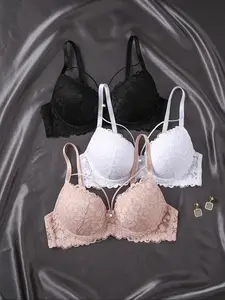 Women's sexy lace smooth comfortable feminine lingerie, thin cup breathable push-up bra, comfortable for everyday wear, Medium, Lace Bras, Underwear