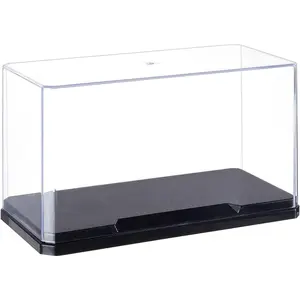 Clear Plastic Display Case 7x3.5x4 Inch Self-Assembly Display Stand Box with Black Base Dust Proof Protection Showcase for Collection Bricks Blocks Models