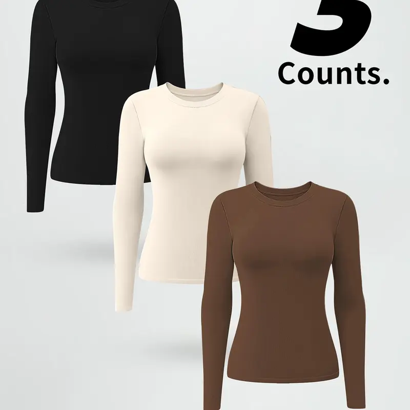 Women's Seamless Knit Long Sleeve Shirt, Gym Workout Top, Yoga Outdoor Sport Tee, All-Season Women's Long Sleeve, Casual Loose-Fitting, Moderate Fabric Thickness