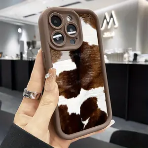 Case for iPhone 16 Pro Max 15 Plus 14 13 12 11 XS XR Farmer Cow Light Beige Pattern Pocket-Friendly Shockproof Silicone Protective Cellphone Softcase Valentine Gift for Girls and Women