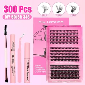 300pcs DIY Lash Extension Kit, 8-16mm Cluster Lashes 30D/40D/60D, Natural Wispy Fluffy Look, Invisible Traceless & Reusable, Full Tools Included