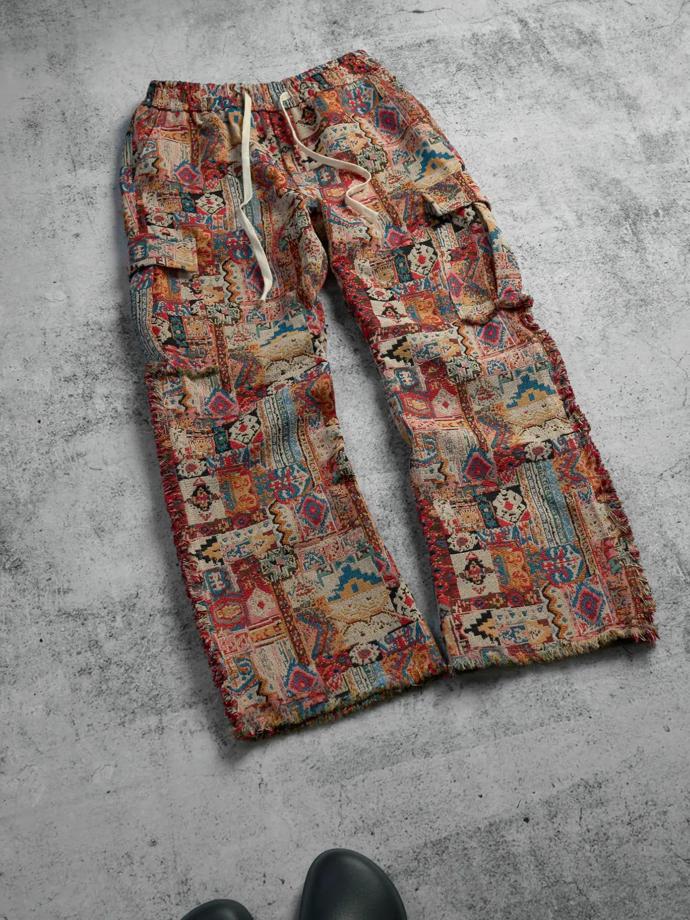 Boho Style Distressed Fuzzy Wide Leg Pants, Bohemian Bottom, Unique Design Workwear Trousers, Fashionable Loose Fit Jeans for Women, Casual Chic Trousers, Casual Streetwear Trousers