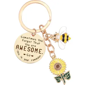 Sunflower Keychains Inspirational Gifts for Women - Motivational Keyring Friendship Keychain Gift, Yellow Sunflower Bee Key Chain for Him Her Friend Coworker Purse Wallet Handbags Backpack