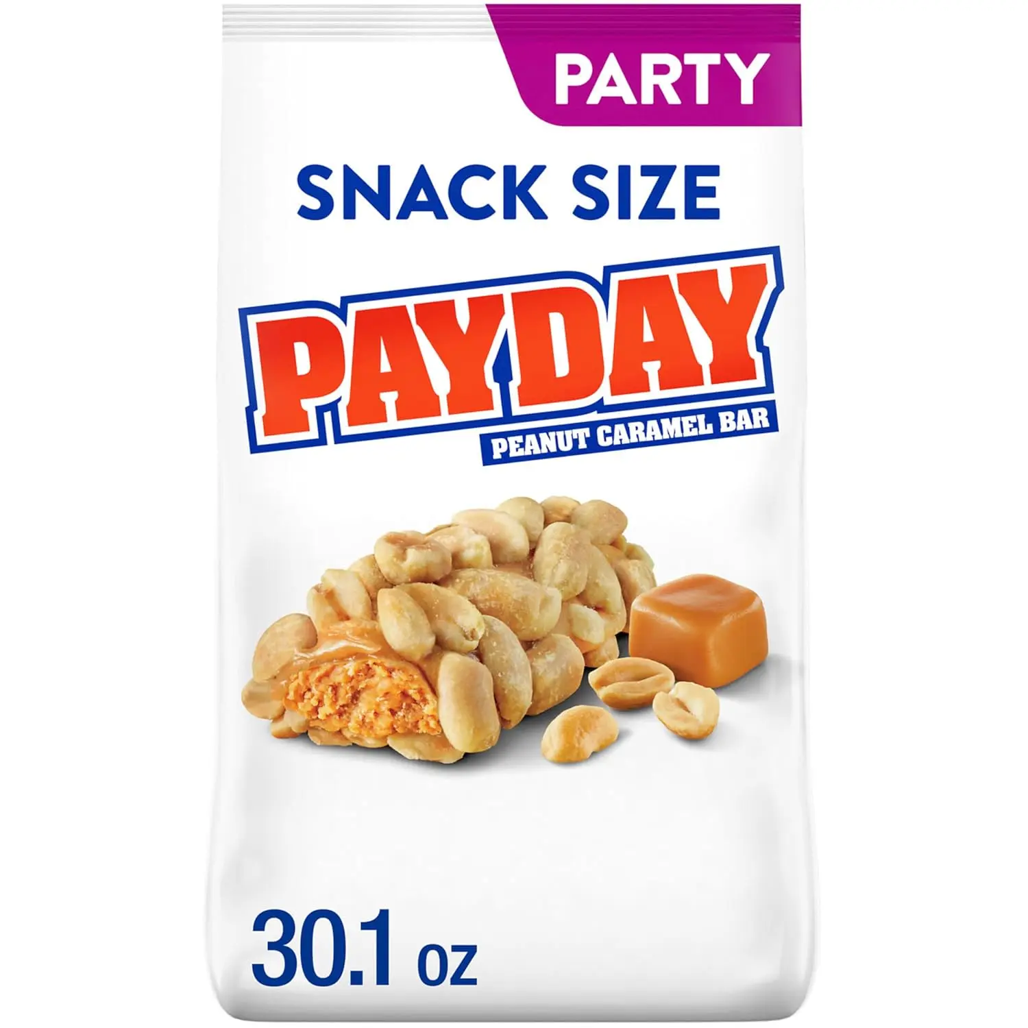 PAYDAY Peanut Caramel Snack Size Candy Party Pack, 30.1 oz | Snack Size Peanut Caramel Bars, Kosher and Gluten Free, Individually Wrapped for Stockings, Parties and Candy Bowls