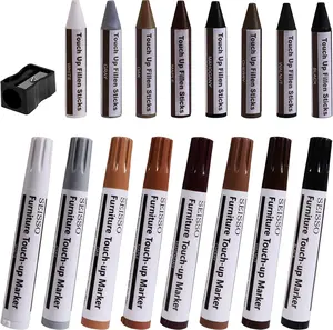 SEISSO Furniture Markers Touch Up Set of 17 - Furniture Scratch Repair Markers Kit, Wood Touch Up Markers and Wax Sticks with Sharpener, for Scratches, Stains, Floors, Laminate, Cabinet