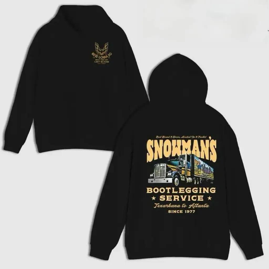 💨[Graphic Hoodie]Snowman’s Bootlegging Service Hoodie – Funny Smokey and The Bandit Movie Sweatshirt, Retro Film Fan Graphic Hoodie, Unisex Casual Pullover for Men & Women, Vintage Humor Streetwear, Trending Movie Lover Hoodie