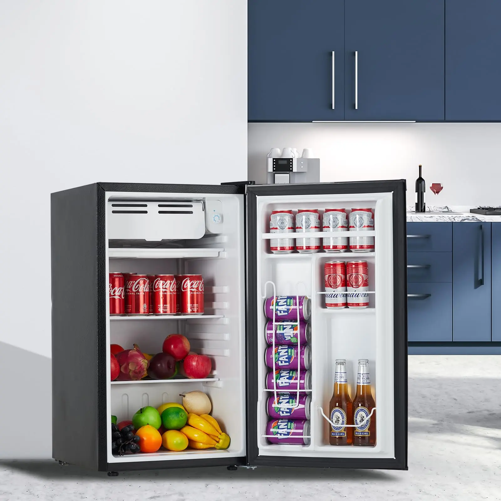 Garvee Mini Refrigerator with Freezer – 3.2 Cu.Ft Single Door Compact Fridge, Energy Efficient, Adjustable Thermostat, Removable Glass Shelves, Quiet for Bedroom, Dorm, Office, Apartment