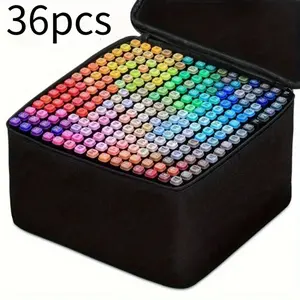 36-piece artist-grade double-tip alcohol markers, a must-have for drawing enthusiasts. Stunning cartoon and sketch effects! Ideal for Halloween, Christmas, birthday gifts, and professional artistic creation.