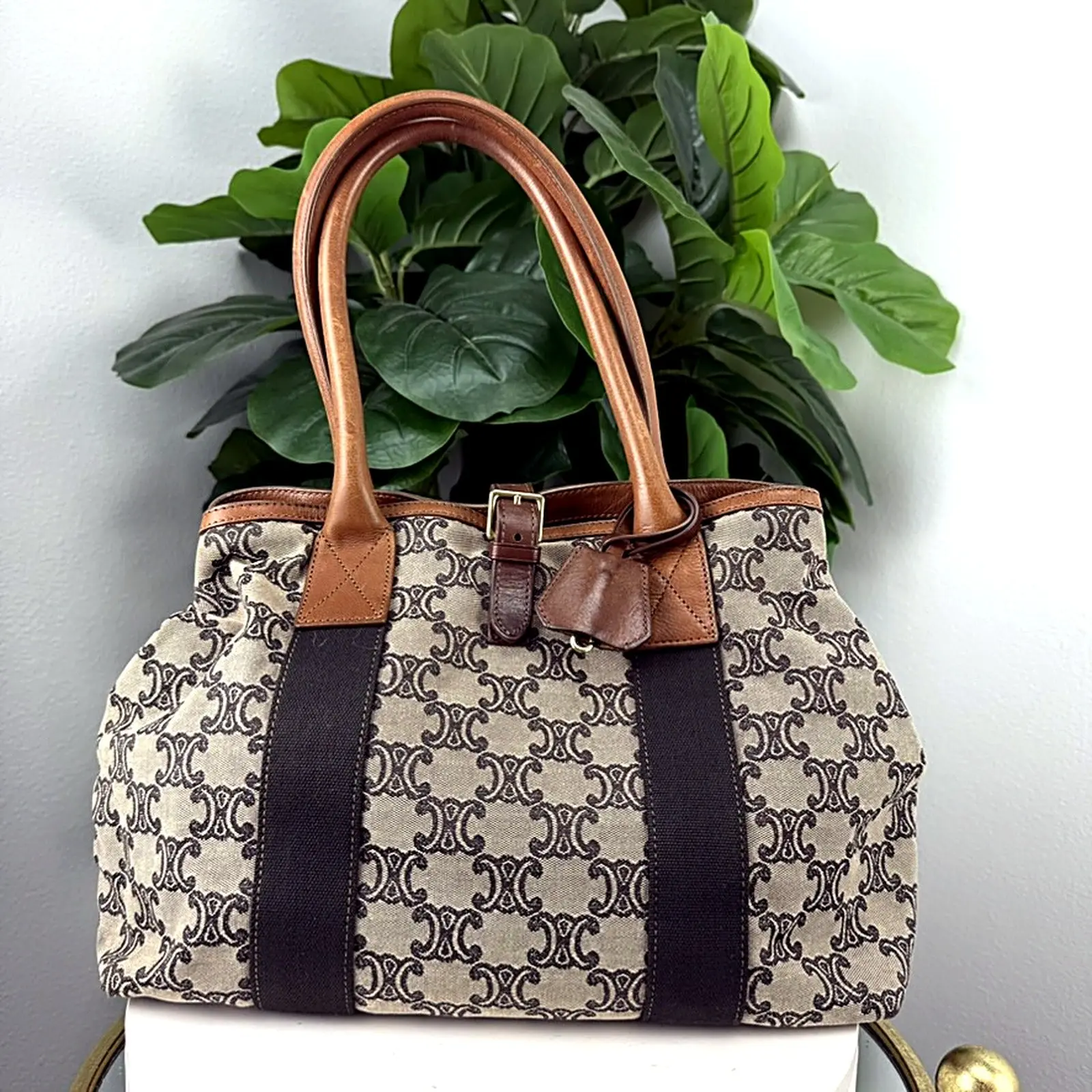 Pre-owned Canvas Tote bags Authentic Celine Vintage Macadam Monogram Tote Bag Good Condition Duffel Style Luggage Accessory