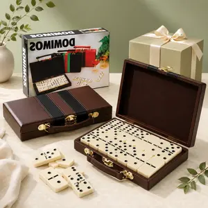 28-Piece Double Six Dominoes Set with Brown Storage Case, Classic Domino Table Game for Adults, Kids, Family Game Night, Travel Party Game and Gift Tabletop Games