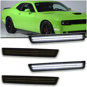 Smoked Lens LED Side Marker Lights | Compatible with 2015-2023 Dodge Challenger | Full LED White Turn Signals | 4-Piece Set Plug & play installation.