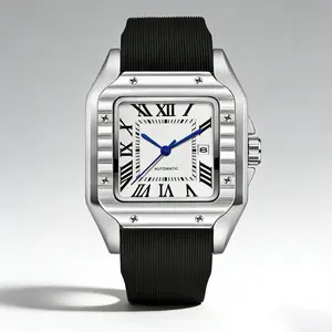 Unisex Classic Square Roman Numerals Silver Analog Water-Resistant Watch Suitable For Women Men Stainless Steel Strap Date Display Casual Wristwatch