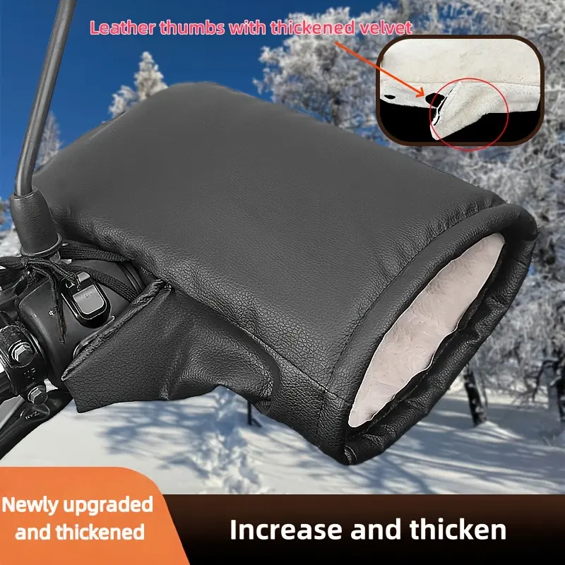 Extra Thick Winter Motorcycle and Bicycle Handlebar Covers for Cold Weather, Warm PU Leather Design, Easy to Clean, Perfect for Christmas and New Year