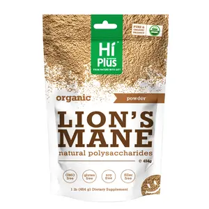 Hi Plus Organic Lion Head Mushroom Supplement Powder | Natural Superfood to Support Brain Function, Energy and Immune Health | Non-GMO, Vegan, No Additives