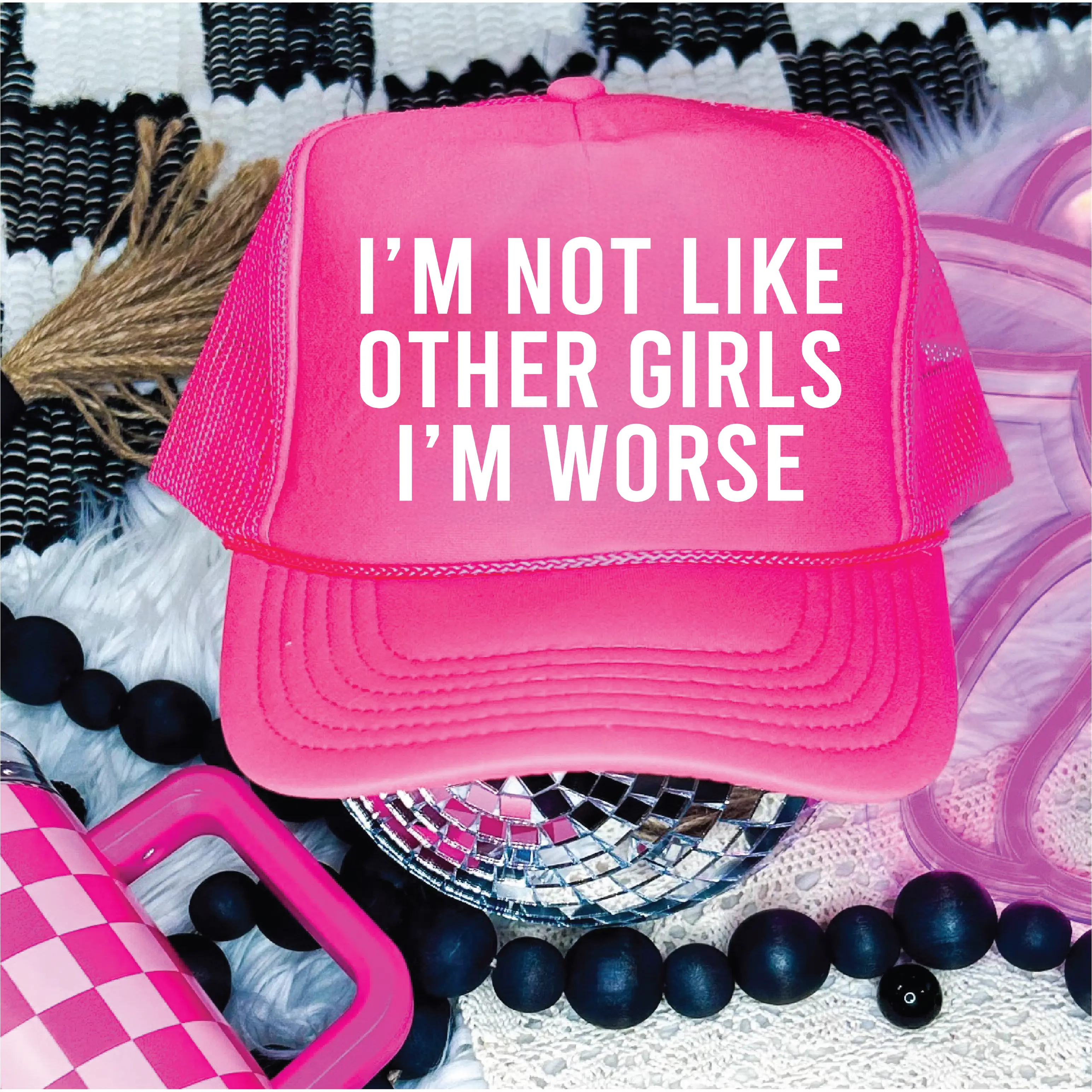 Not Like Others Girls DTF Printed Hot Pink Trucker Hat