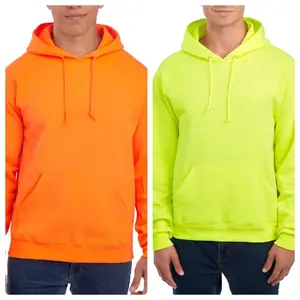 Men's 50/50 Cotton Breathable Longsleeve Stylish Pullover Hoodie - Lime or Orange Menswear Tops for Outdoor Wear, Sweatshirts, Longsleeves
