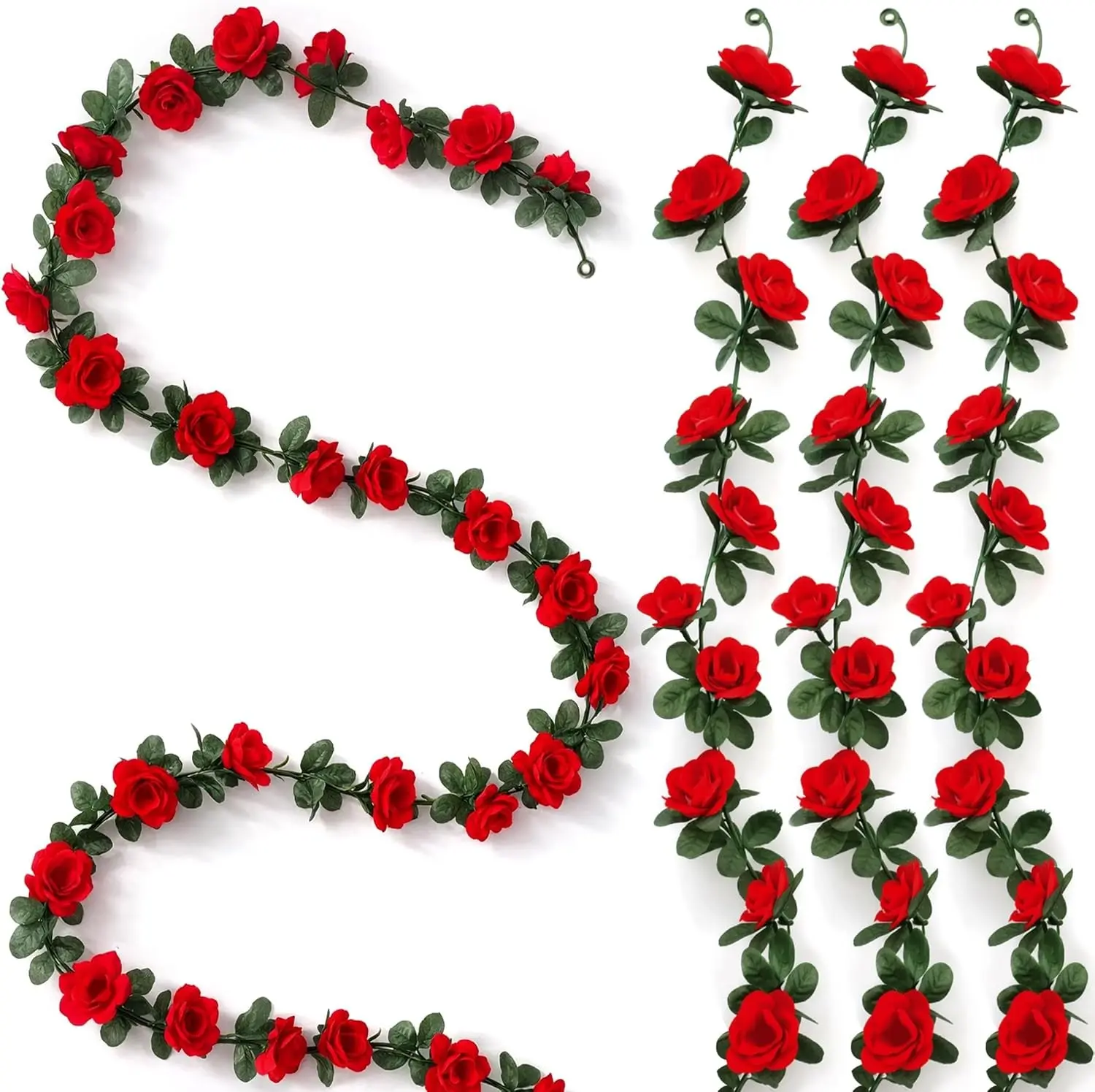 4Pack Red Roses Flower Garland, 31.6 FT Kentucky Artificial Flowers Plants for Aesthetic Room Decor, Derby Fake Roses Vine Garlands for Derby Decorations Garden Flower Wall Backdrop Wedding Arch Decor