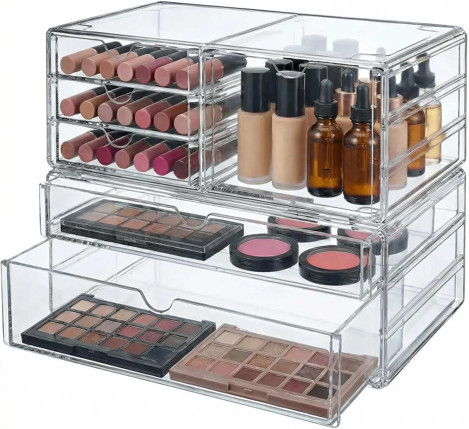 Acrylic Makeup Organizer with 6 Drawers, 11" Stackable Office Desk Organizer Accessories, Clear Drawers for Makeup Palettes, Cosmetics,, Art Craft Supplies