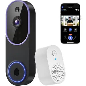 1080P Wireless Video Doorbell Camera, Outdoor Surveillance Cameras, FHD Live View, Cloud Storage, AI Human Detection, Instant Alert, Night Vision, Two Way Audio, 2.4G WiFi Only (Purple)