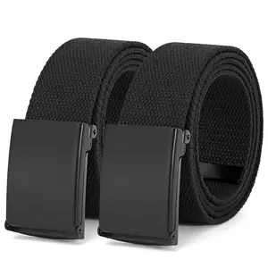 BELT RAD Canvas Web Belt Flip-Top Solid Black Military Buckle Fully Adjustable Mens Webbing Belts Cut To Fit