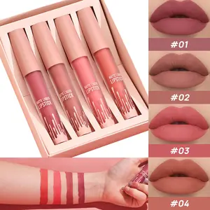 Full Coverage 4-Piece Lip Color Kit | Water-Resistant Smudge-Proof Lipstick & Gloss Set for Natural or Bold Look Easy One-Swipe Application Hydrating Lip Stain for Office Dating Evening Out Daily Wear